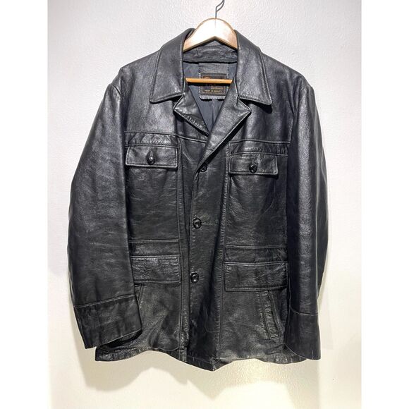 Reed sport leather jacket VTG NY first quality black barn coat pockets men L-XL